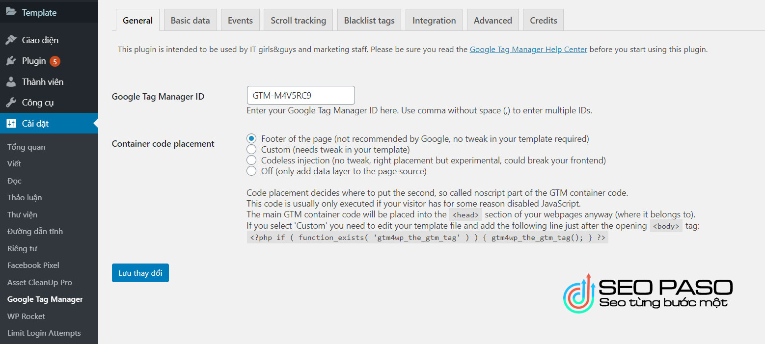 gắn tag manager cho wordpress